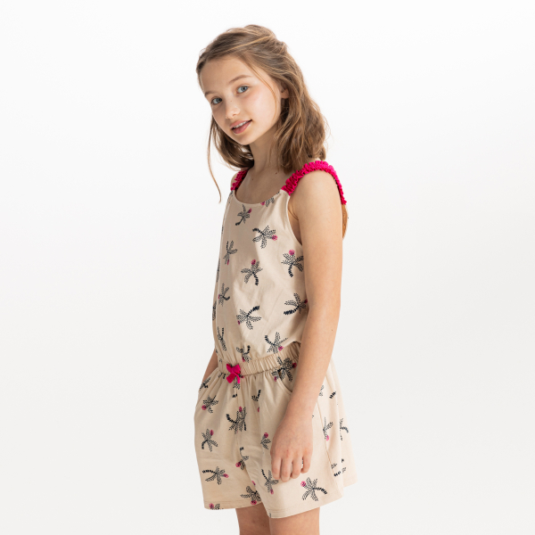 Combishort imprimé palmier beige Fille