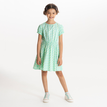 Robe à fleurs manches princesse vert clair fille