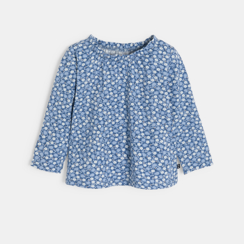 Blouse fleurs et fruits bleu bébé fille