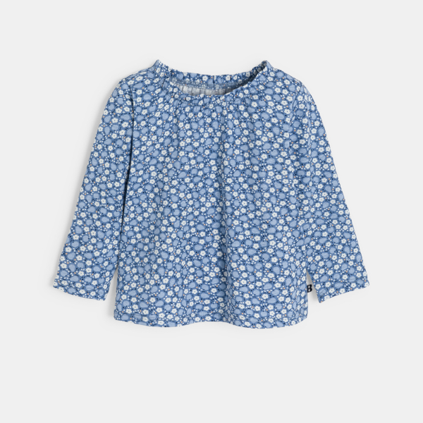Blouse fleurs et fruits bleu bébé fille
