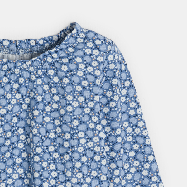 Blouse fleurs et fruits bleu bébé fille