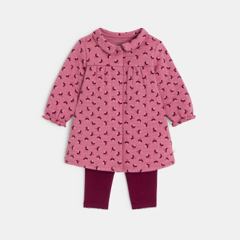 Robe fleurie coton fantaisie et legging rose bébé fille
