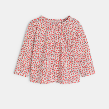 Blouse fleurs et fruits rouge bébé fille