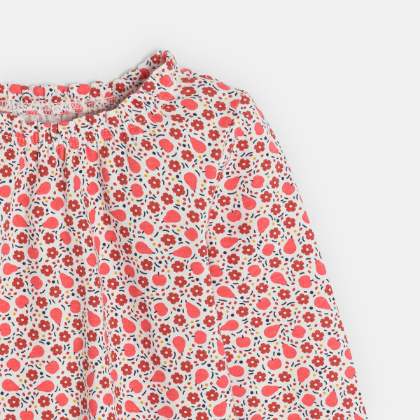 Blouse fleurs et fruits rouge bébé fille