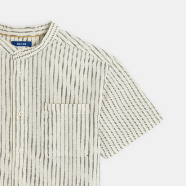 Chemise manches courtes en lin rayé beige Garçon