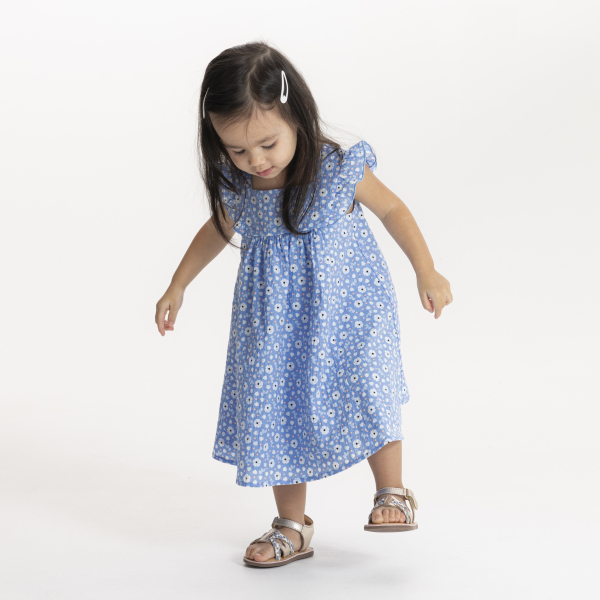 Robe chic fleurie bleu bébé fille