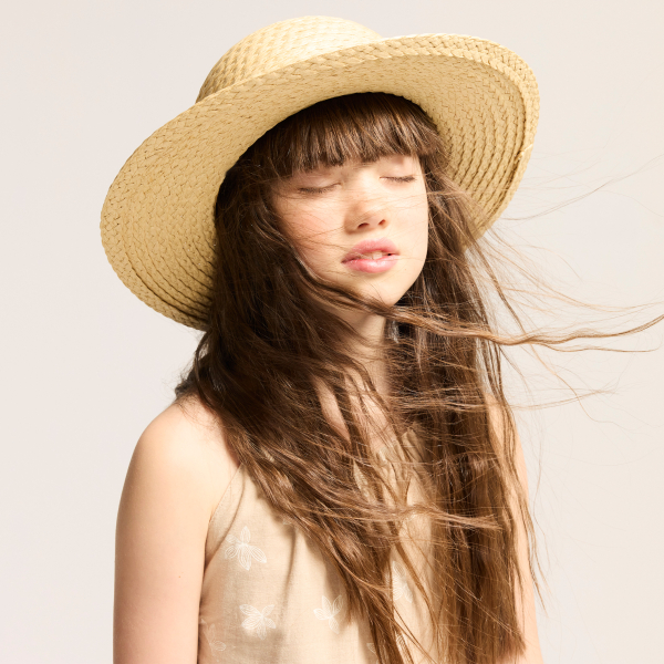 Chapeau de paille à fleurs beige Fille