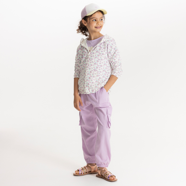 Sweat-shirt en molleton fleuri mauve Fille