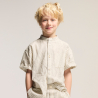 Chemise manches courtes en lin rayé beige Garçon
