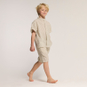 Chemise manches courtes en lin rayé beige Garçon