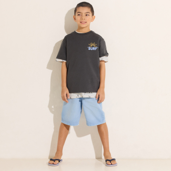 Bermuda relax en toile teintée bleu Garçon