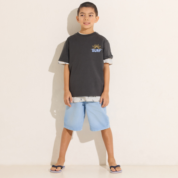 Bermuda relax en toile teintée bleu Garçon