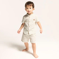 Short esprit lin rayé blanc bébé garçon