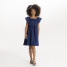 Robe évasée imprimée à mancherons volantés bleu fille