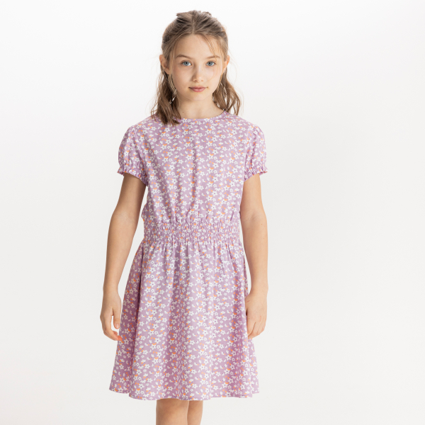 Robe à fleurs manches princesse mauve fille