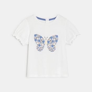 T-shirt sequins papillon blanc bébé fille