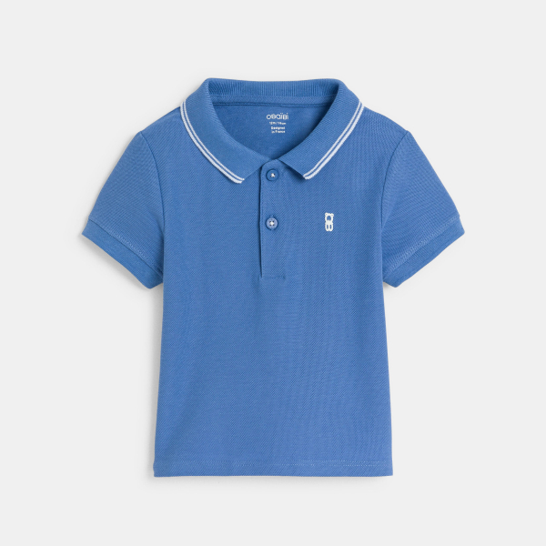 Polo maille piquée uni bleu bébé garçon