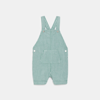 Salopette courte rayée et tee-shirt vert bébé garçon