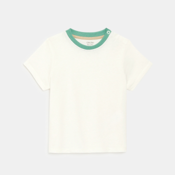 Salopette courte rayée et tee-shirt vert bébé garçon
