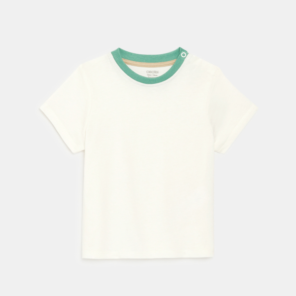 Salopette courte rayée et tee-shirt vert bébé garçon