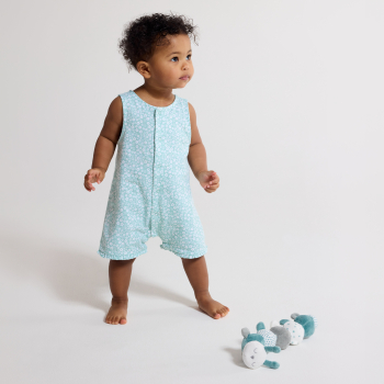 Combi courte fleurie bleu bébé fille