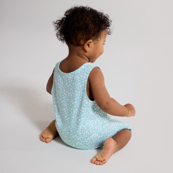 Combi courte fleurie bleu bébé fille