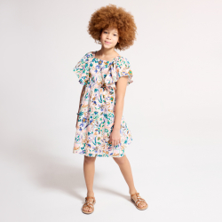 Robe imprimée à mancherons volantés beige Fille