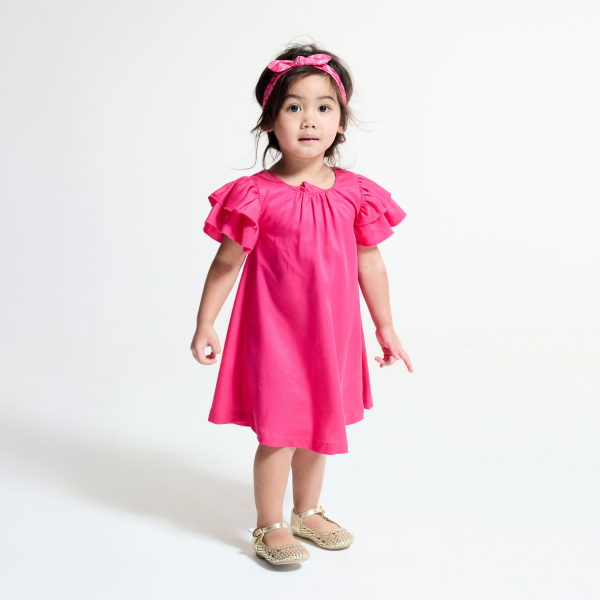 Robe manches volantées rose bébé fille
