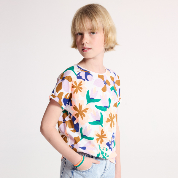 T-shirt manches courtes fleuri multicolore Fille
