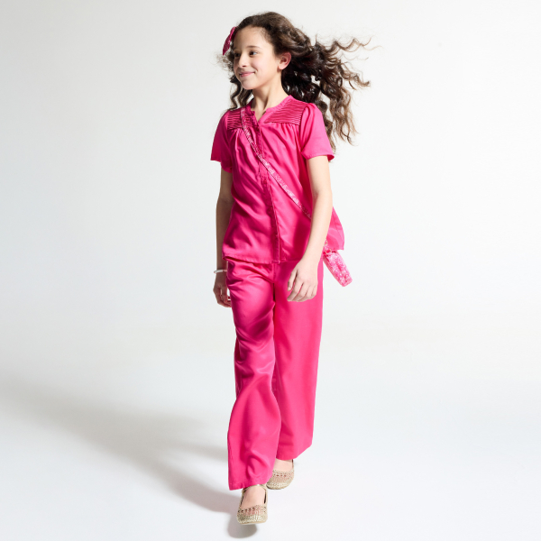 Pantalon de tailleur à pinces rose Fille