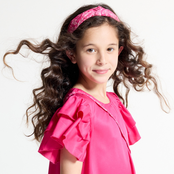 Robe unie à manches courtes volantées rose Fille
