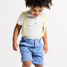 Bermuda à bretelles et t-shirt bleu bébé garçon
