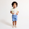 Bermuda à bretelles et t-shirt bleu bébé garçon
