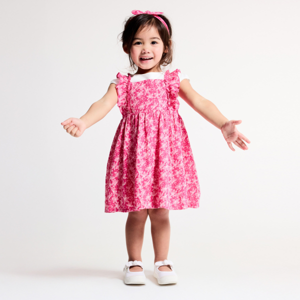 Robe fleurie et t-shirt rose bébé fille