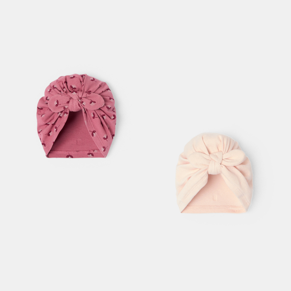 Bonnet turban rose bébé fille (lot de 2)