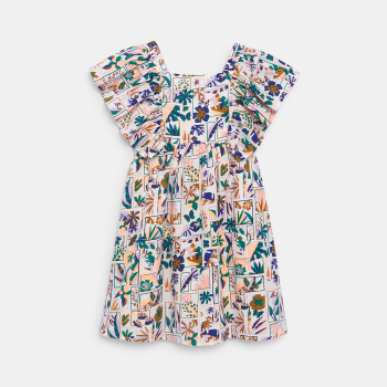 Robe imprimée à mancherons volantés beige Fille