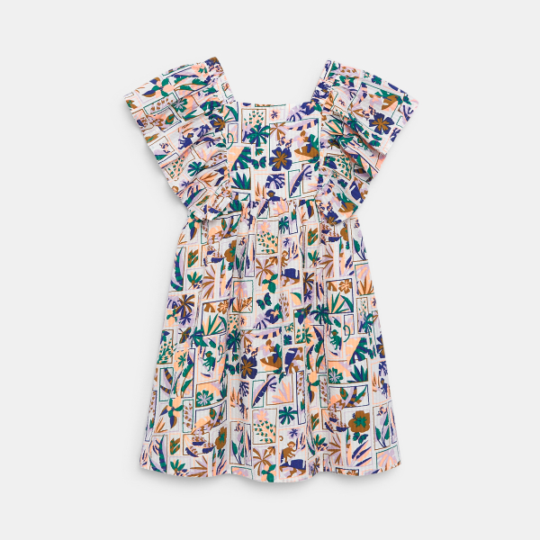 Robe imprimée à mancherons volantés beige Fille