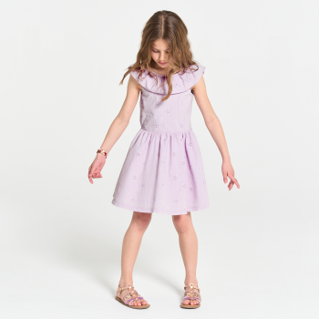 Robe courte en broderie anglaise mauve Fille