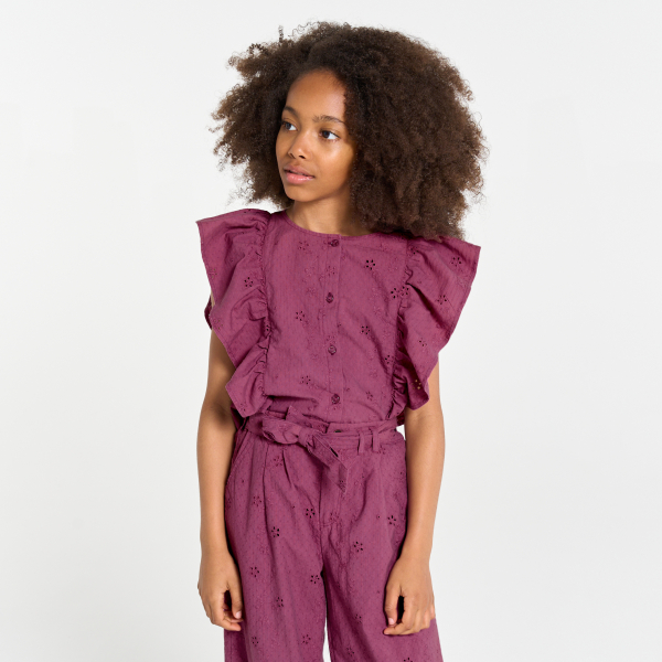Blouse en broderie anglaise violet Fille
