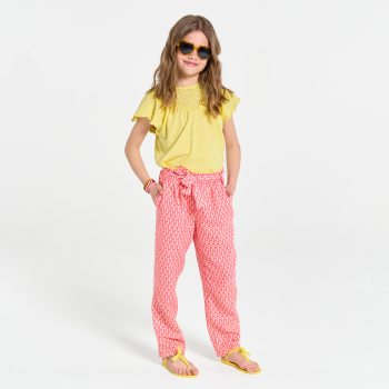 T-shirt manches courtes détail broderie anglaise jaune Fille