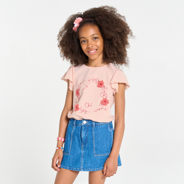 T-shirt brodé manches papillon rose Fille