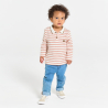 Polo manches longues molleton rayé rouge bébé garçon
