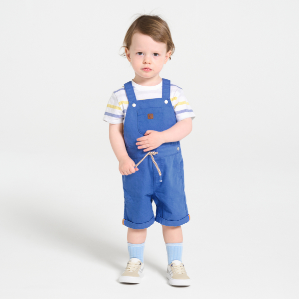 Salopette courte et t-shirt rayé bleu bébé garçon
