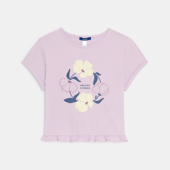 T-shirt manches courtes à fleurs mauve Fille