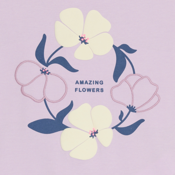 T-shirt manches courtes à fleurs mauve Fille