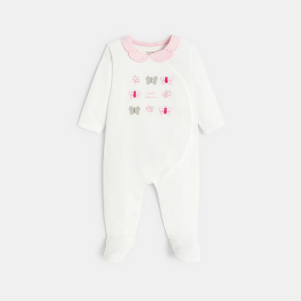 Dors-bien velours papillons blanc bébé fille
