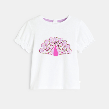T-shirt sequins paon blanc bébé fille
