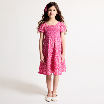 Robe longue à smocks rose Fille