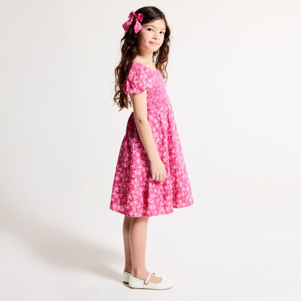 Robe longue à smocks rose Fille