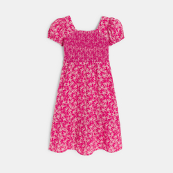 Robe longue à smocks rose...